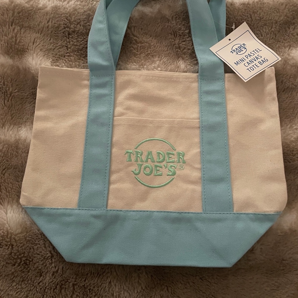 Cream and Blue Canvas mini Tote Bag